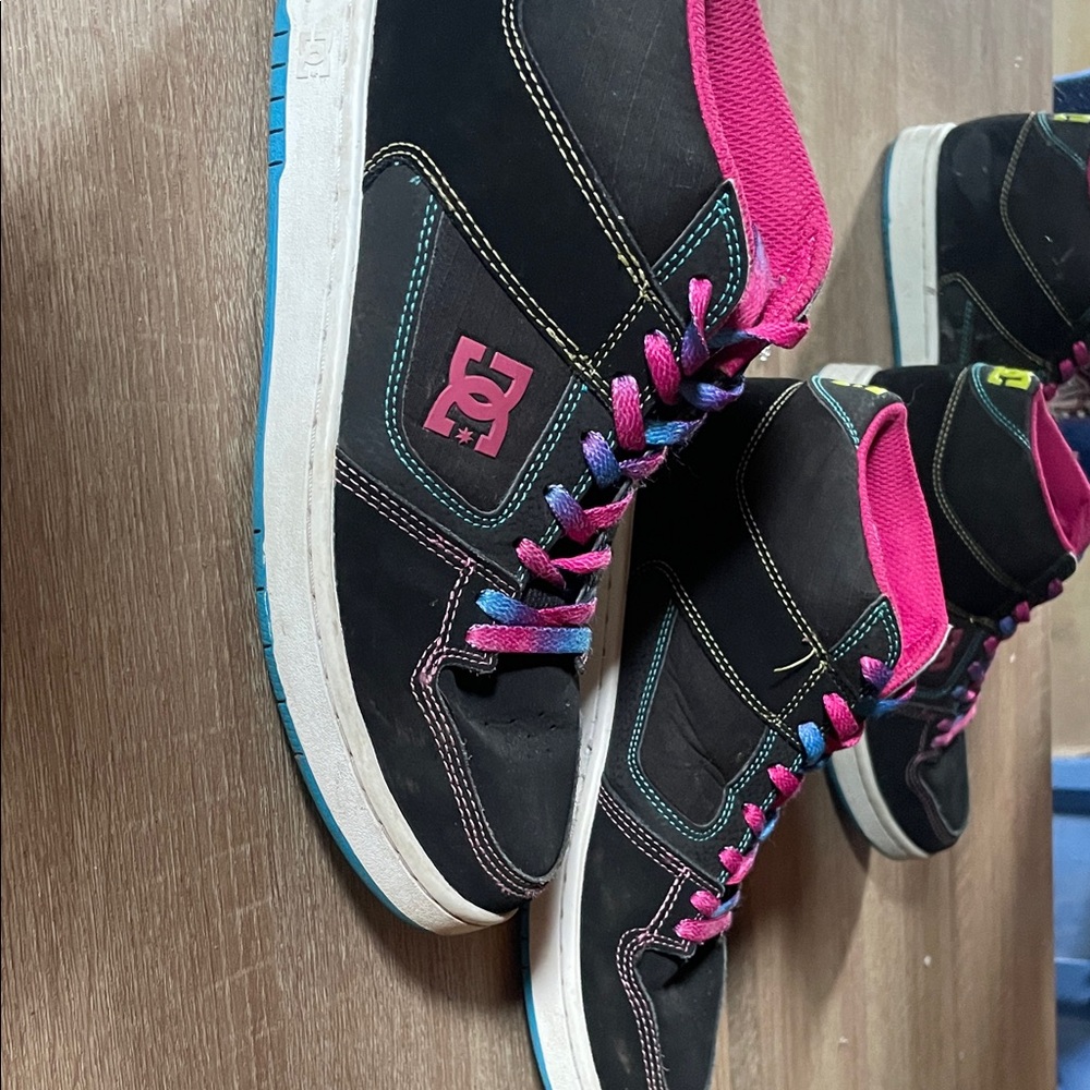 DC Women's Black and Pink Sneakers with Blue Accents